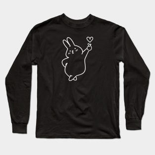 Bunny with Finger Heart | Korean Finger Heart Design | Handmade Illustrations by Atelier Serakara Long Sleeve T-Shirt